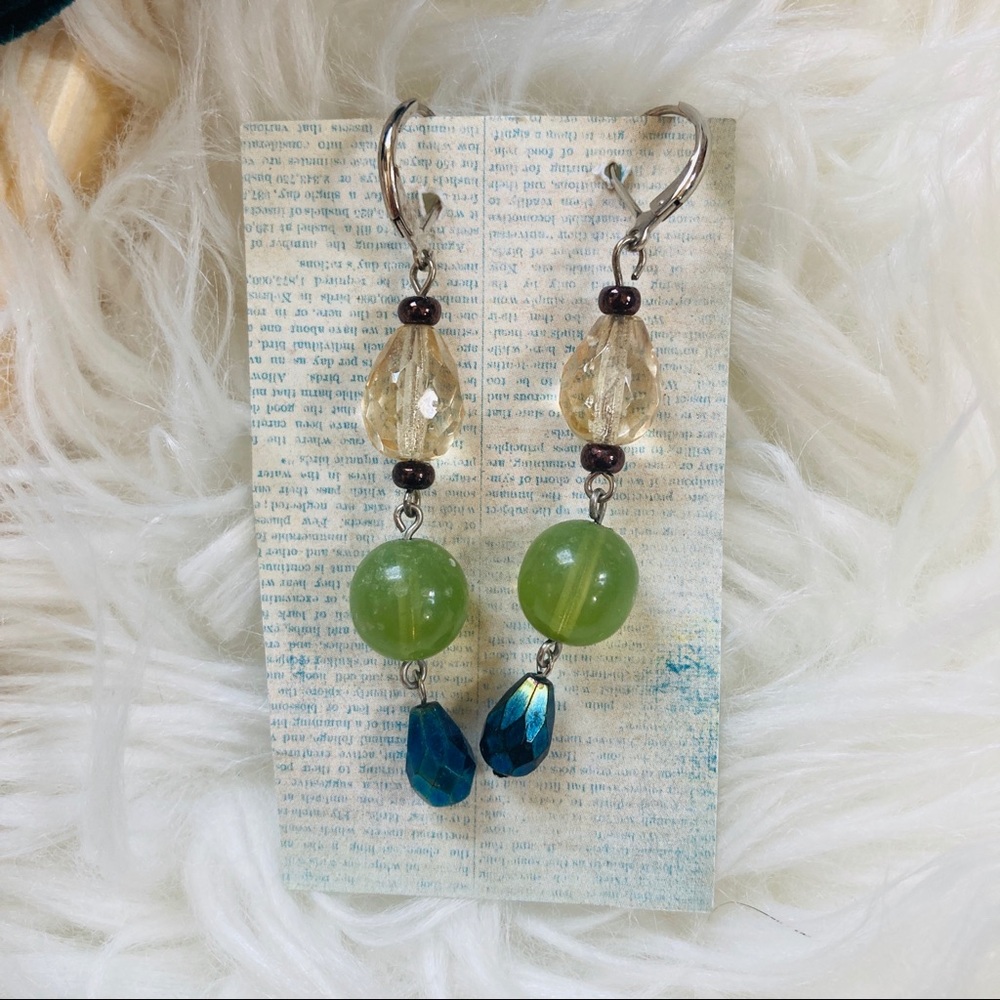 BP Nordstrom Green Blue Beaded Drop Earrings
